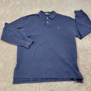 Polo Ralph Lauren Mens Navy Long Sleeve Polo Shirt Red Pony Logo Size Large